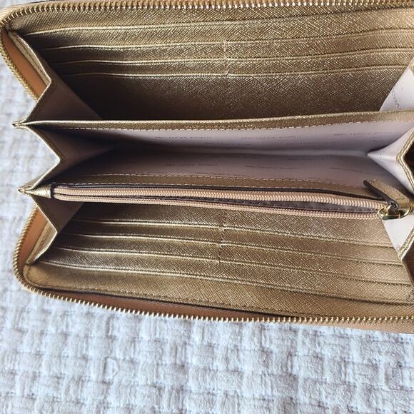 Michael Kors Metallic Gold Zip Around Wallet - Picture 6 of 11